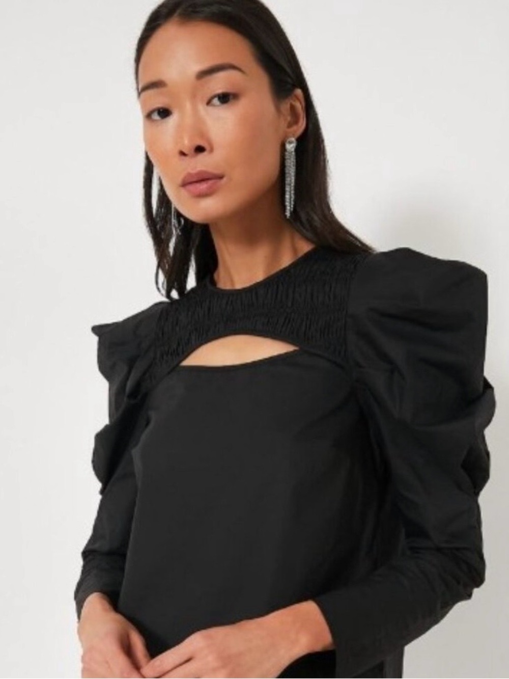 NWT Hyacinth House Black Keyhole Beckett Puff Sleeve Mini Dress Size M - Picture 2 of 4